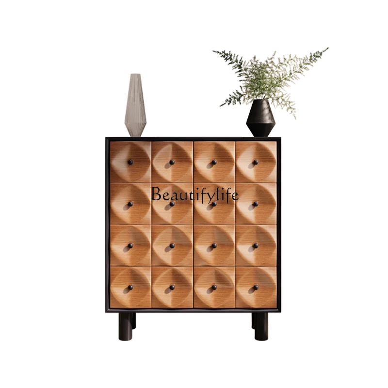

Medieval solid wood porch cabinet, large-capacity storage at the door of the home, Nordic retro storage high cabinet