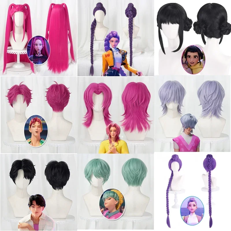 Peluca de Cosplay Rumi Mira Zoey KPOP Demon Hunters Cosplay Huntrix Saja Boys Jinu Baby Mystery Cosplay peluca disfraz de fiesta de Halloween