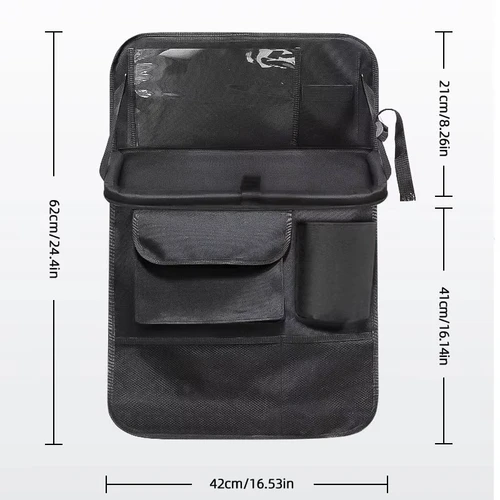 Imagen 2 del producto Bolsa de almacenamiento para respaldo de asiento de coche, organizador de asiento trasero multibolsillo de gran capacidad, mesa de comedor plegable, bandeja para tableta, bolsa colgante