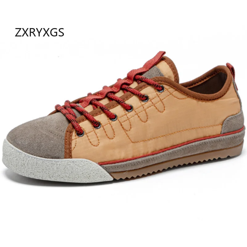 ZXRYXGS 2026 Matte Cowhide Splicing Cloth Spell Colors Women Shoes Fashion Casual Sneakers Lace-up Comfortable Breathable Flats