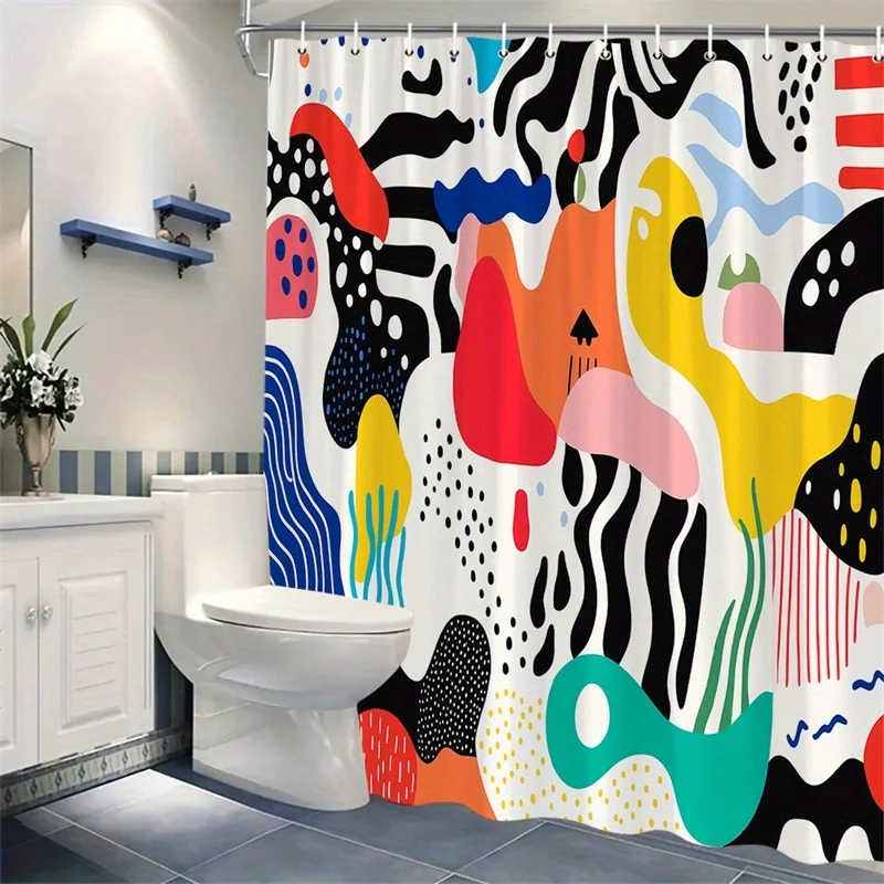 

Водонепроницаемая занавеска для душа с абстрактными красочными формами и принтом для ванной комнаты, современный художественный дизайн, высококачественная занавеска для туалетной перегородки