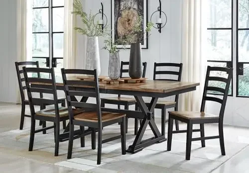 Wildenauer Dining Chairs Set of 2, Modern Ladderback Dining Chairs with Solid Wood Frame, Two-Tone Finish, Contoured