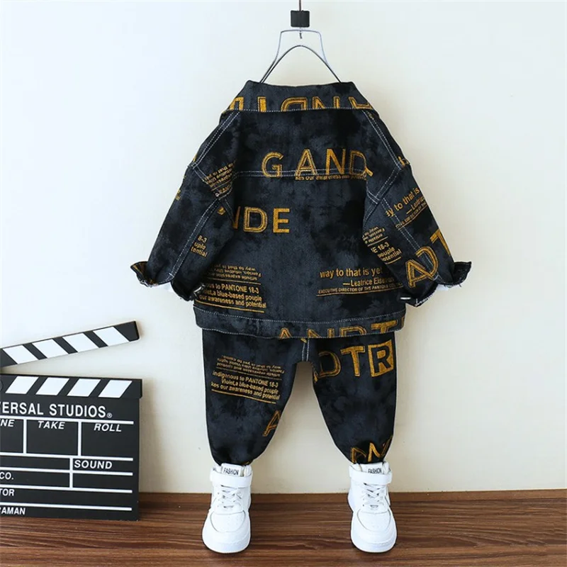 Boys Coat+Pants Kids Suits 2PCS/Set Cotton 2024 Letters Jean Spring Autumn Cotton Outfits Teenagers Sport Christmas Gift Childre