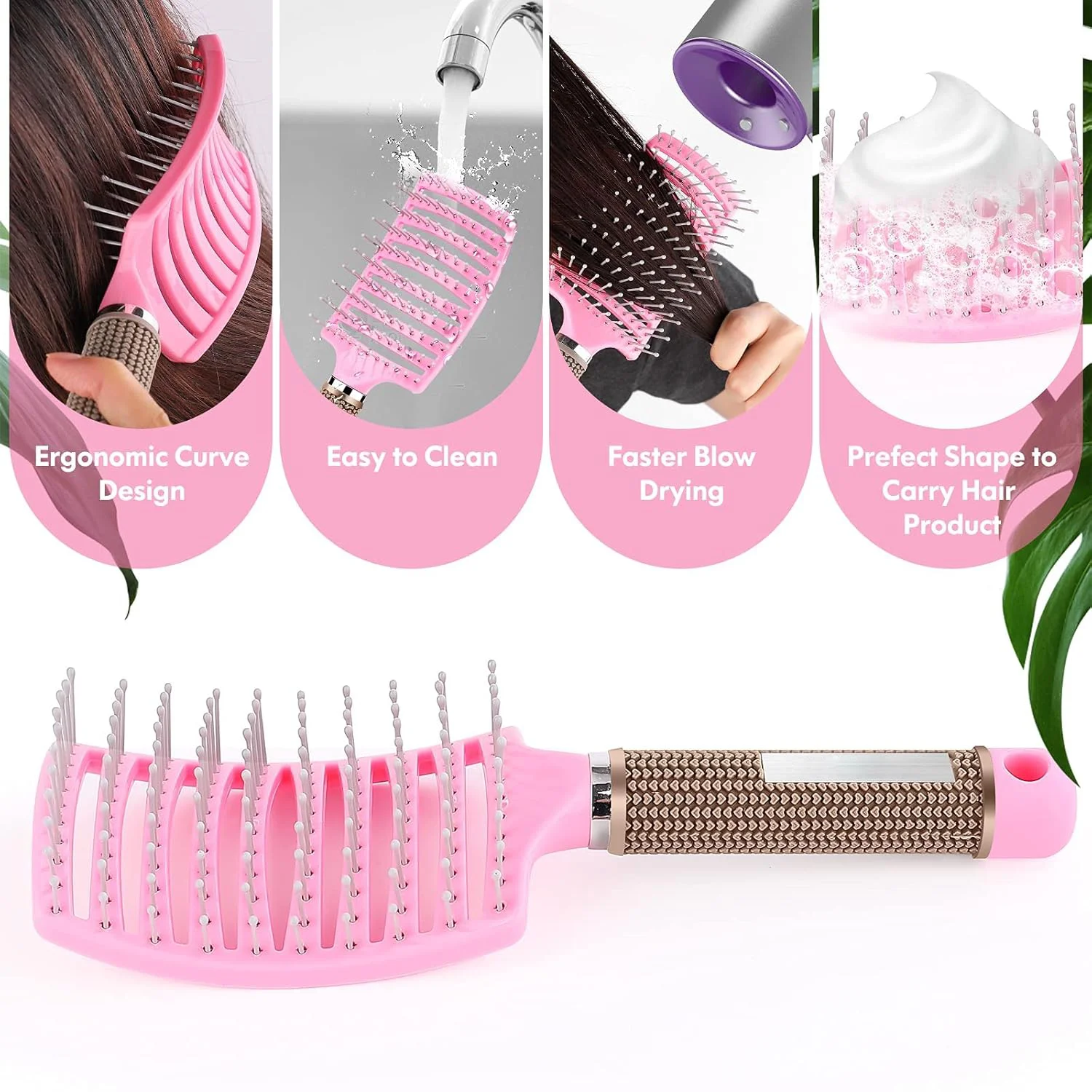 Hair Brush, Professional Curved Vented Brush for Faster Blow Drying for Women, Men, Paddle Detangling Brush for Wet Dry Curly