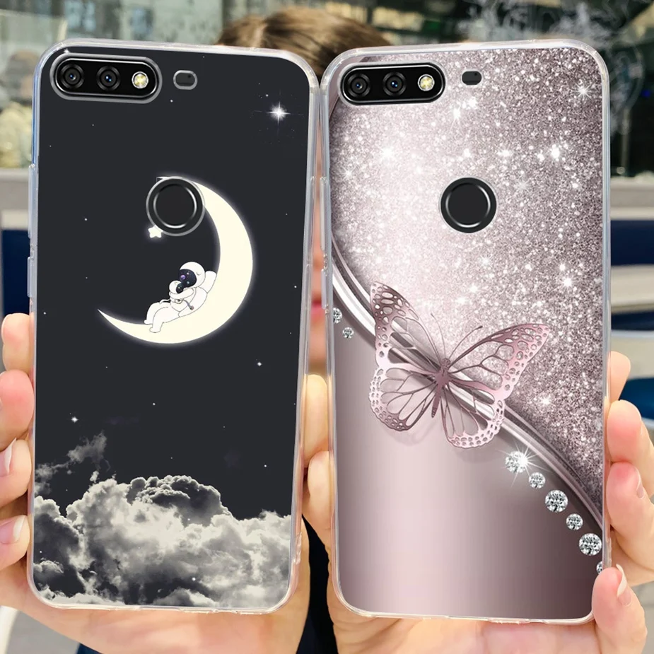 For Huawei Y7 Prime 2018 Case Luxury Painted Back Cover Clear Silicone Soft Fundas Phone Cases For Huawei Y7 Pro 2018 Back Cover