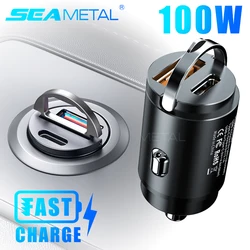 SEAMETAL 100W Car USB Charger Super Charge USB-A USB-C Cigarette Lighter Adapter Hidden Phone Charger for iPhone Huawei Samsung