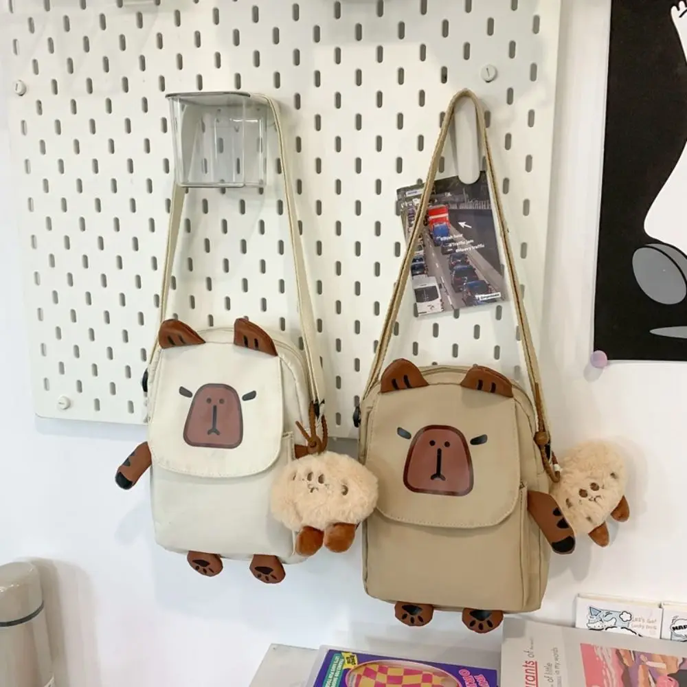 Simples náilon capivara crossbody saco de armazenamento saco do telefone dos desenhos animados bolsa de ombro grande capacidade bolsa lona saco escolar viagem