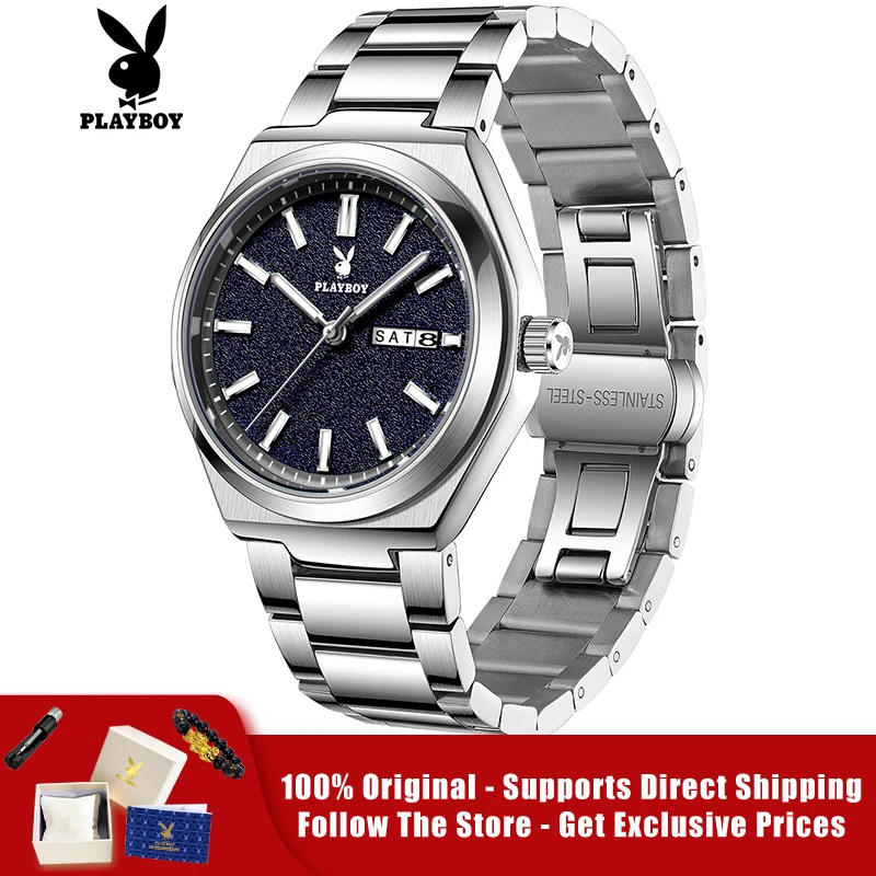 

PLAYBOY 3110 Brand genuine stainless steel strap double calendar men's quartz watch