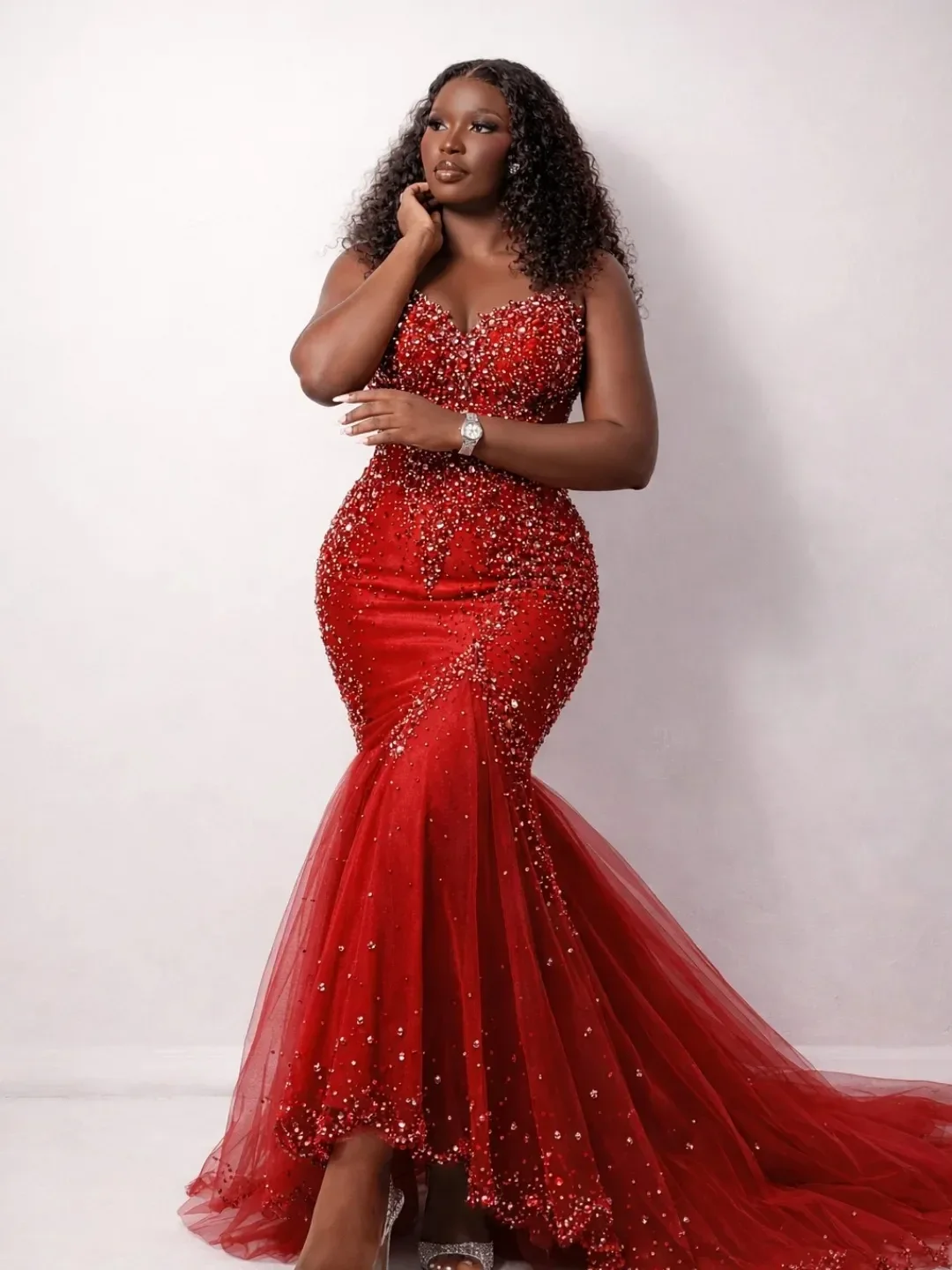 Mermaid Prom Dress Sweetheart Spaghetti Straps Heavy Rhinestone Beaded Tulle Formal Evening Dress For Black Women Customized