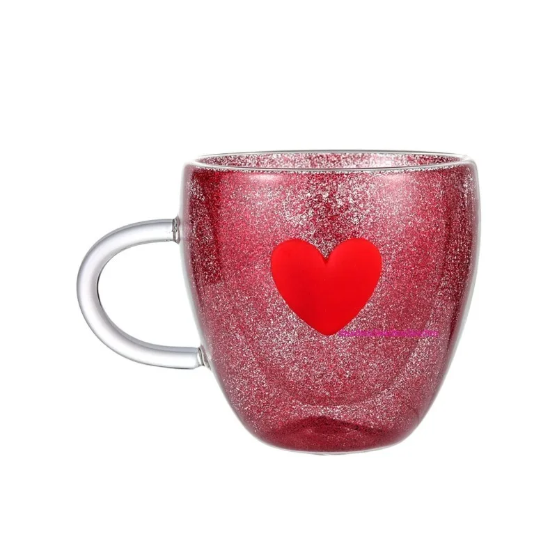 

Двухслойная стеклянная чашка для воды Love, высококачественная бытовая высокотемпературная чашка для кофе с молоком в форме сердца