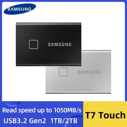 SAMSUNG-unidad de estado sólido externa T7 Touch USB 3,2, 1TB, 2TB, tipo C, seguridad con huella dactilar, para PC y portátil