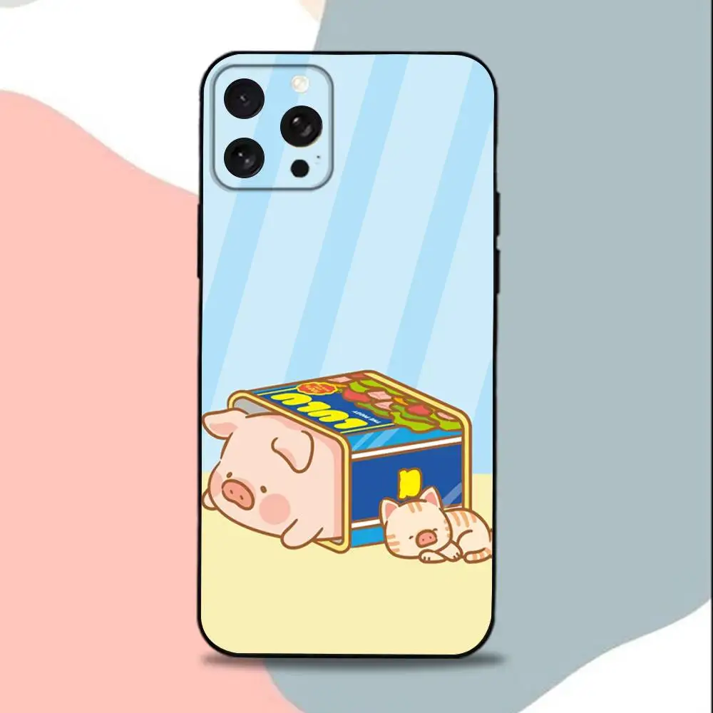 C-Cartoon L-LuLu cute Pig Phone Case For iPhone 15,13,16,12,11,17,14,Plus,Pro,Max,XS,XR,X,SE,Mini,Soft Silicone Black Cover