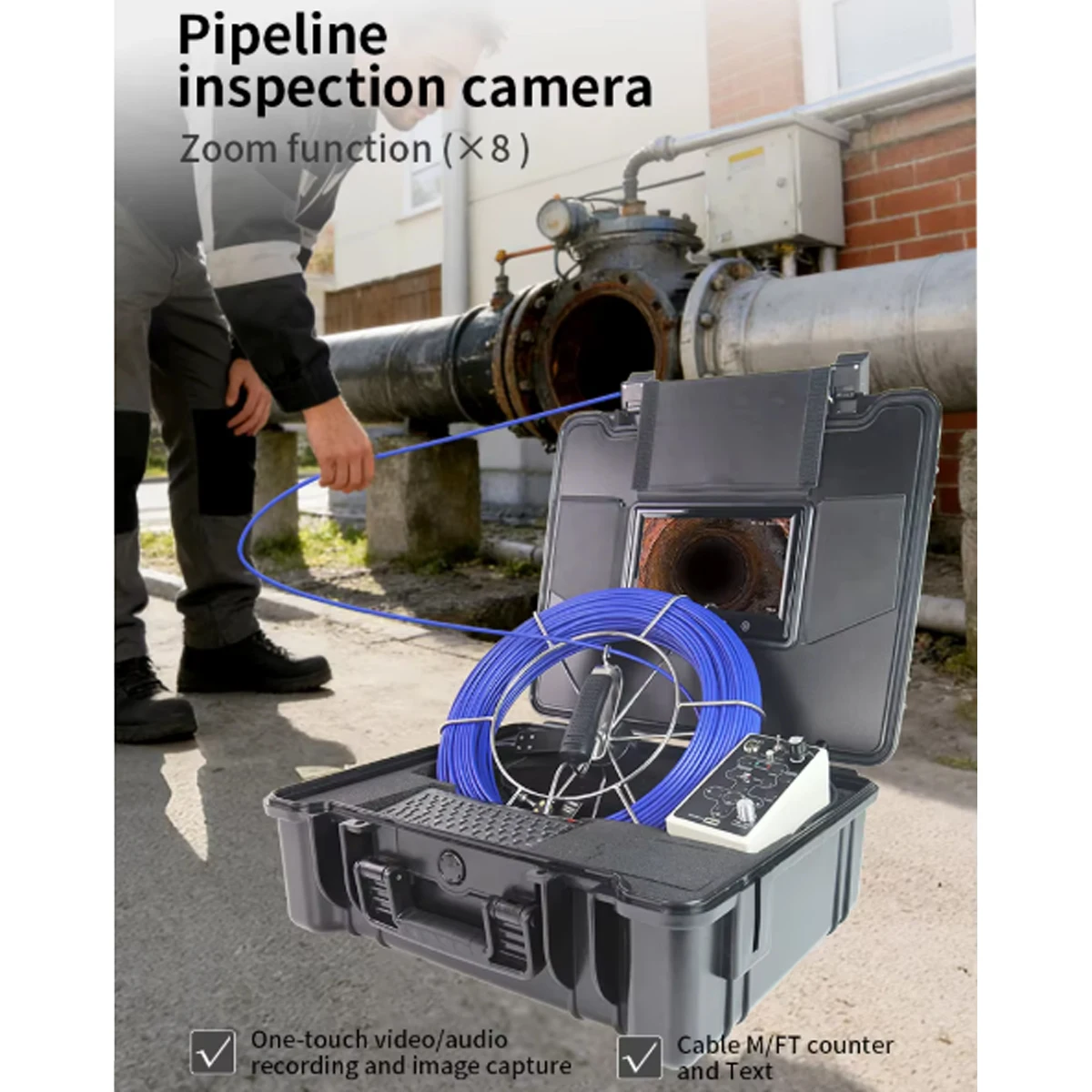 9 inch monitor AHD 1080P 17mm Pipe Sewer Drain Inspection Camera system 50m soft cable DVR recorder