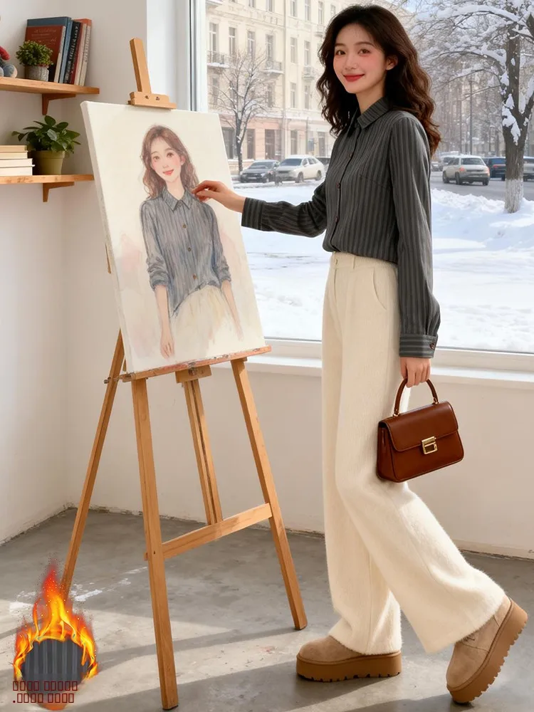 

Корейский теплый женский кардиган на пуговицах в полоску для осени и зимы, класса люкс