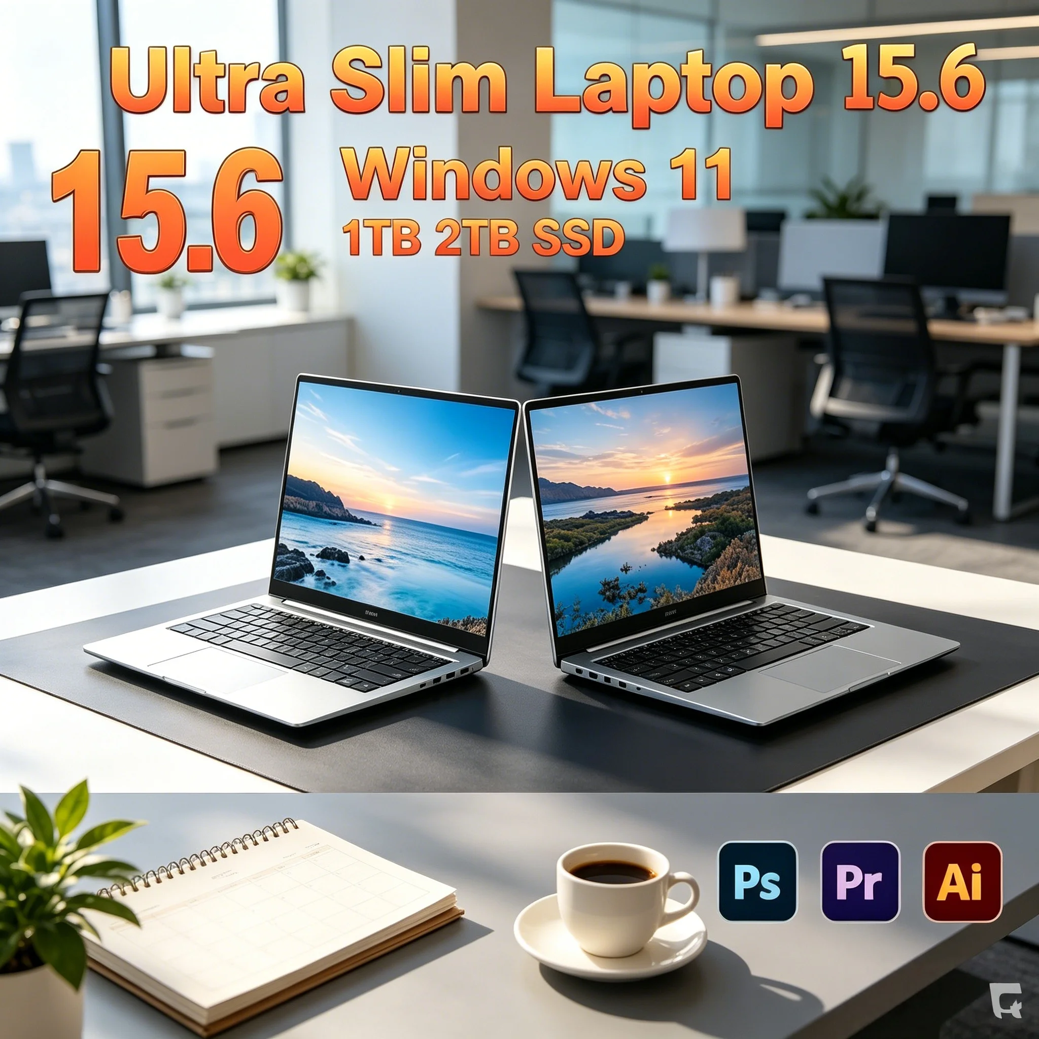

15.6 Inch Ultra Thin Laptop Intel N3700 Win11 32GB RAM 2TB SSD Portable Business Gaming Student Notebook PC