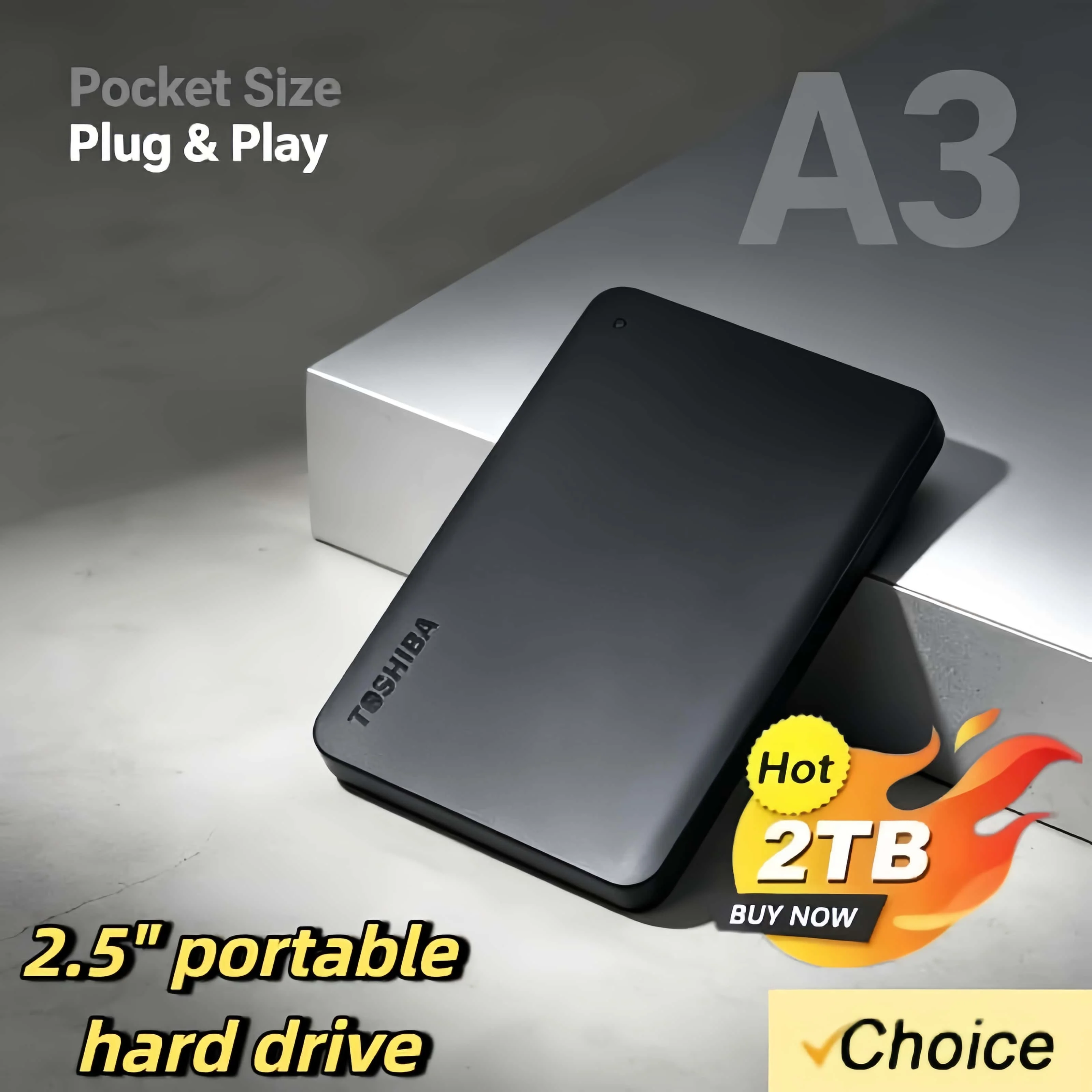Disco Duro Externo OEM para Toshiba A3, Unidad de Expansión HDD de 500GB, 1TB, 2TB, USB 3.0, Caja de Disco Duro Externo Portátil de 2.5 Pulgadas