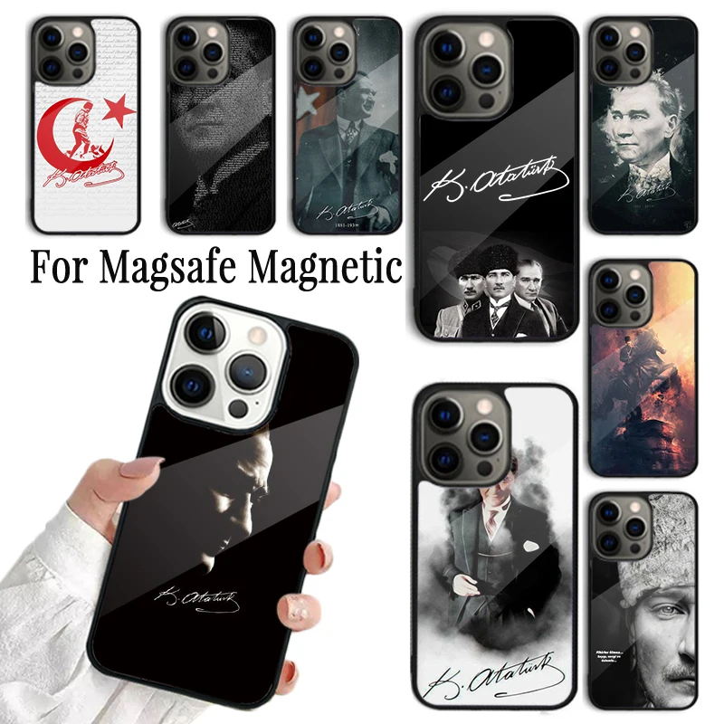 Coque Phone Case For iPhone 16 15 14 13 12 11 Pro Max Plus Magsafe Magnetic Wireless Charging Cover Turkey Mustafa Kemal Ataturk