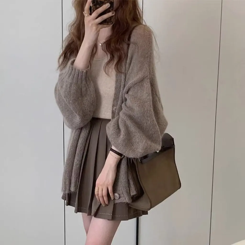 

Slimming Thin Knitted Open Cardigan Sweater Lazy Style Loose Outerwear Fashionable Spring Autumn Long Sleeve Women's Top