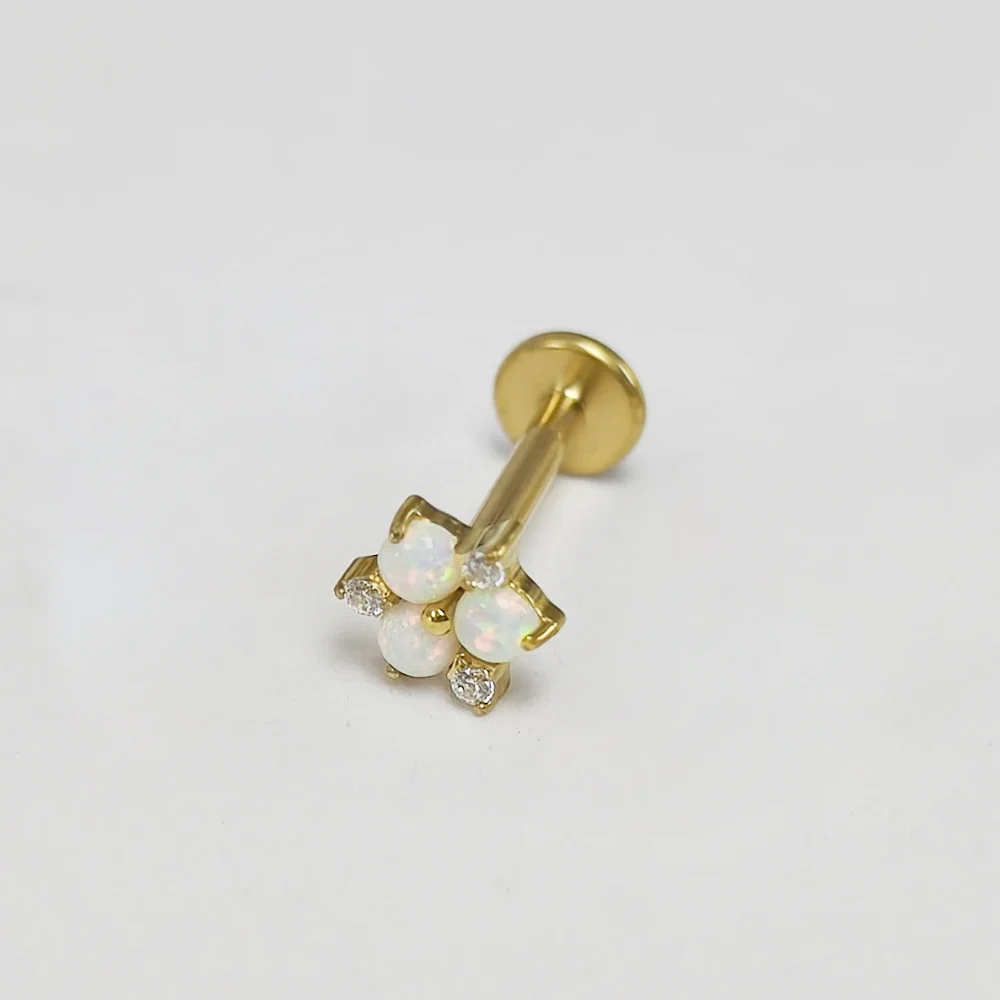 Zircon and Opal Titanium Piercing Ear Studs, 16G