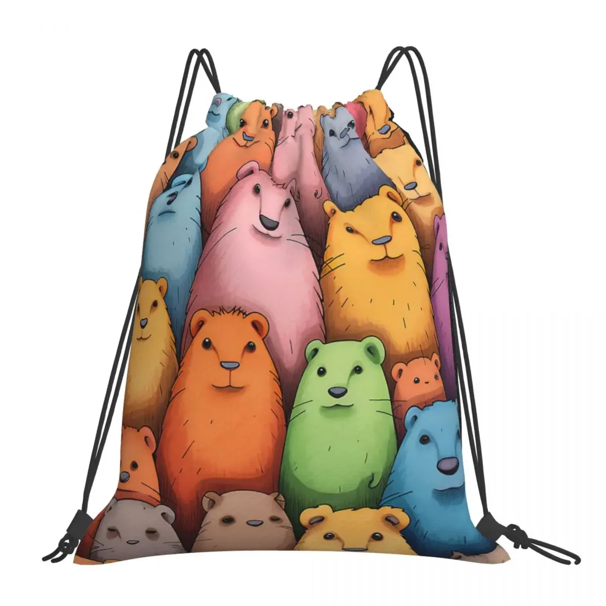 

Rainbow Capybaras Backpacks Portable Drawstring Bags Drawstring Bundle Pocket Sports Bag BookBag For Travel School