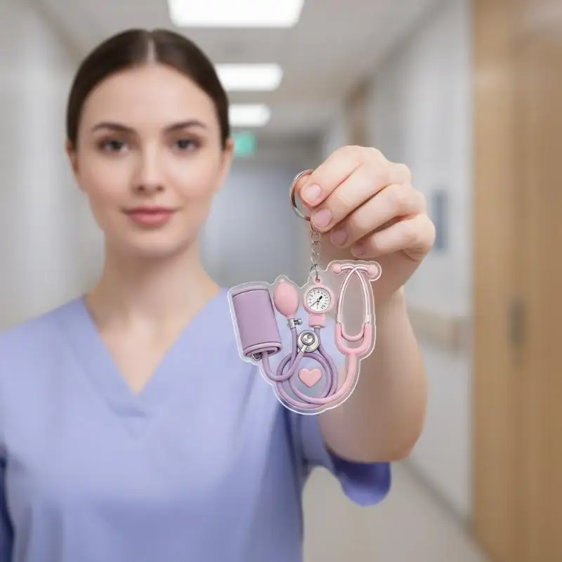 New Cute 2D Acrylic Nurse Doctor Keychain Stethoscope Sphygmomanometer Acrylic Key Ring  Worker Gift Pendant