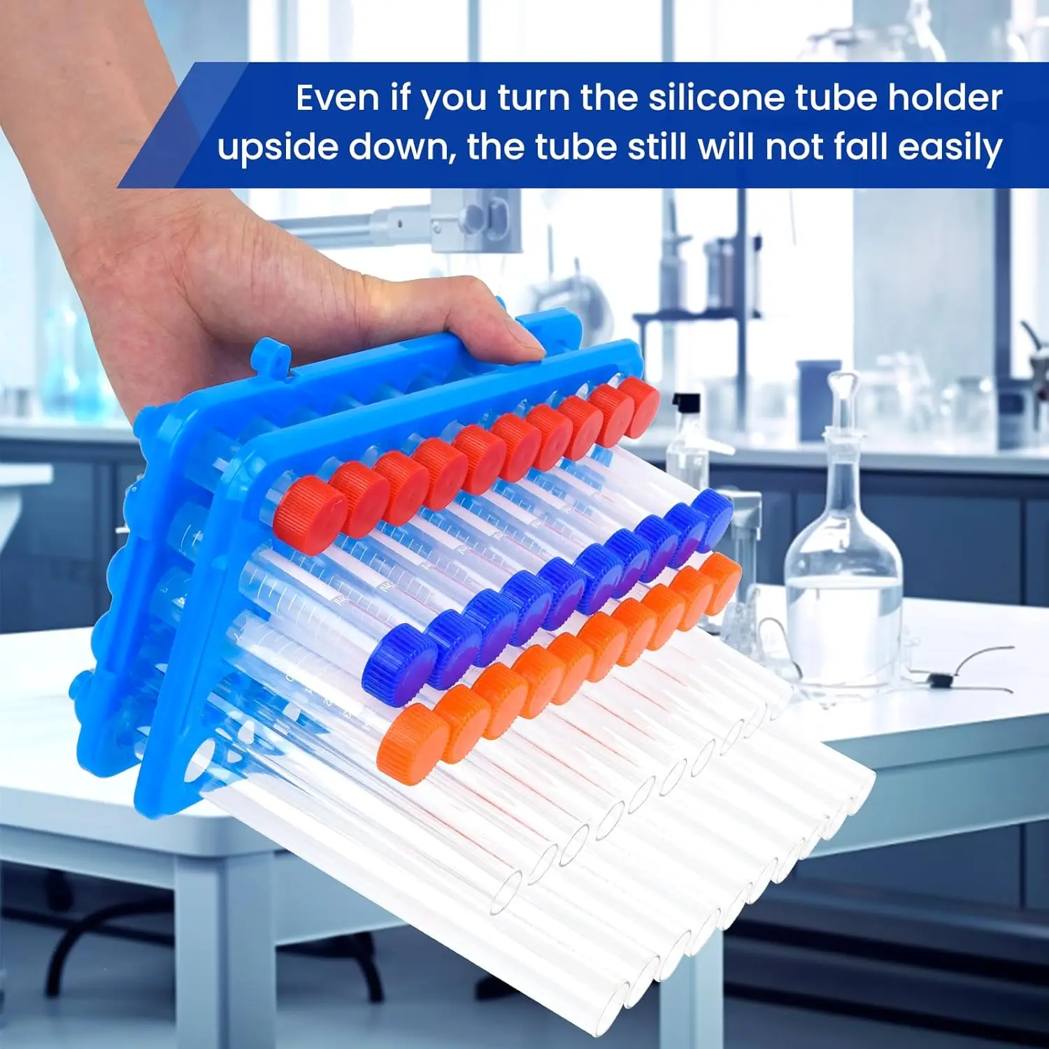 Plastic Test Tube Rack 50-Holes Centrifuge Tube Rack Lab Test Tubes Holder Stand Bracket Pink、Blue、Green、orange、yellow，1Pcs view 5