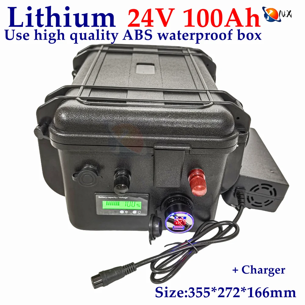 YNX 24V 100AH Lithium ion battery 24V waterproof Li-polymer for 1500W 2400W RV EV solar storage inverter bike +10A Charger