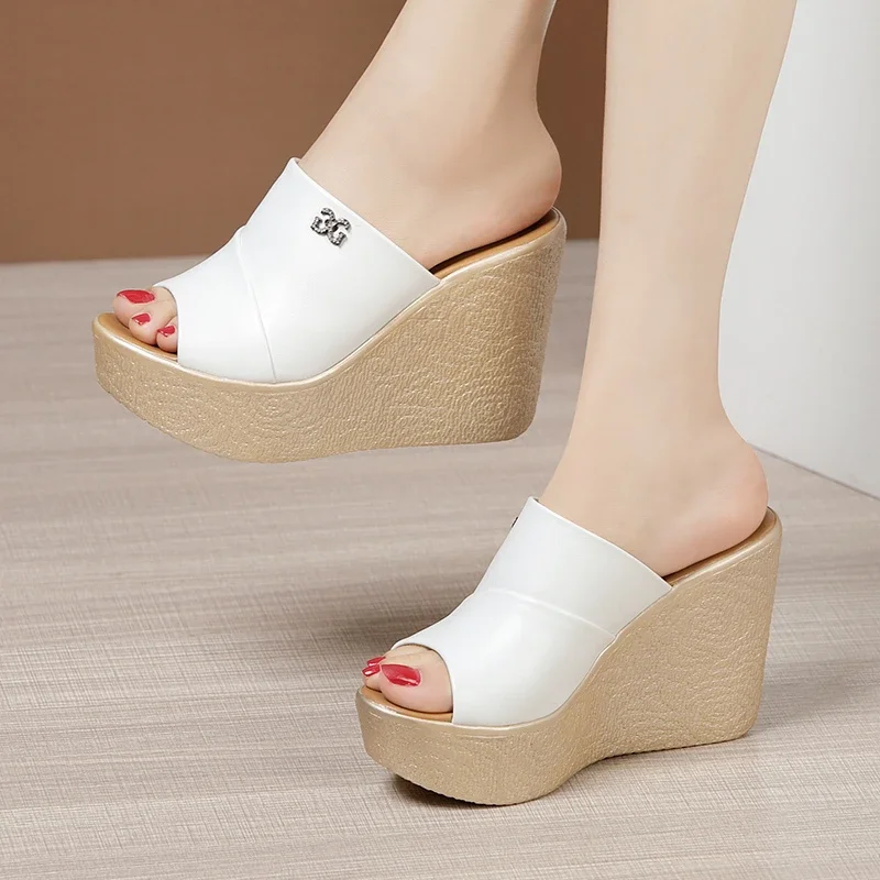 Summer Ladies Slippers New Fashion Thick Sole Wedge Women\'s Sandals 2024 Designer High Heel Sandals Open Toe Fish Mouth Shoes