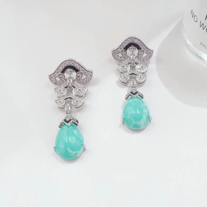 

Модные женские серьги Bilincolor с зелеными кубическими циркониями овальной геометрической формы