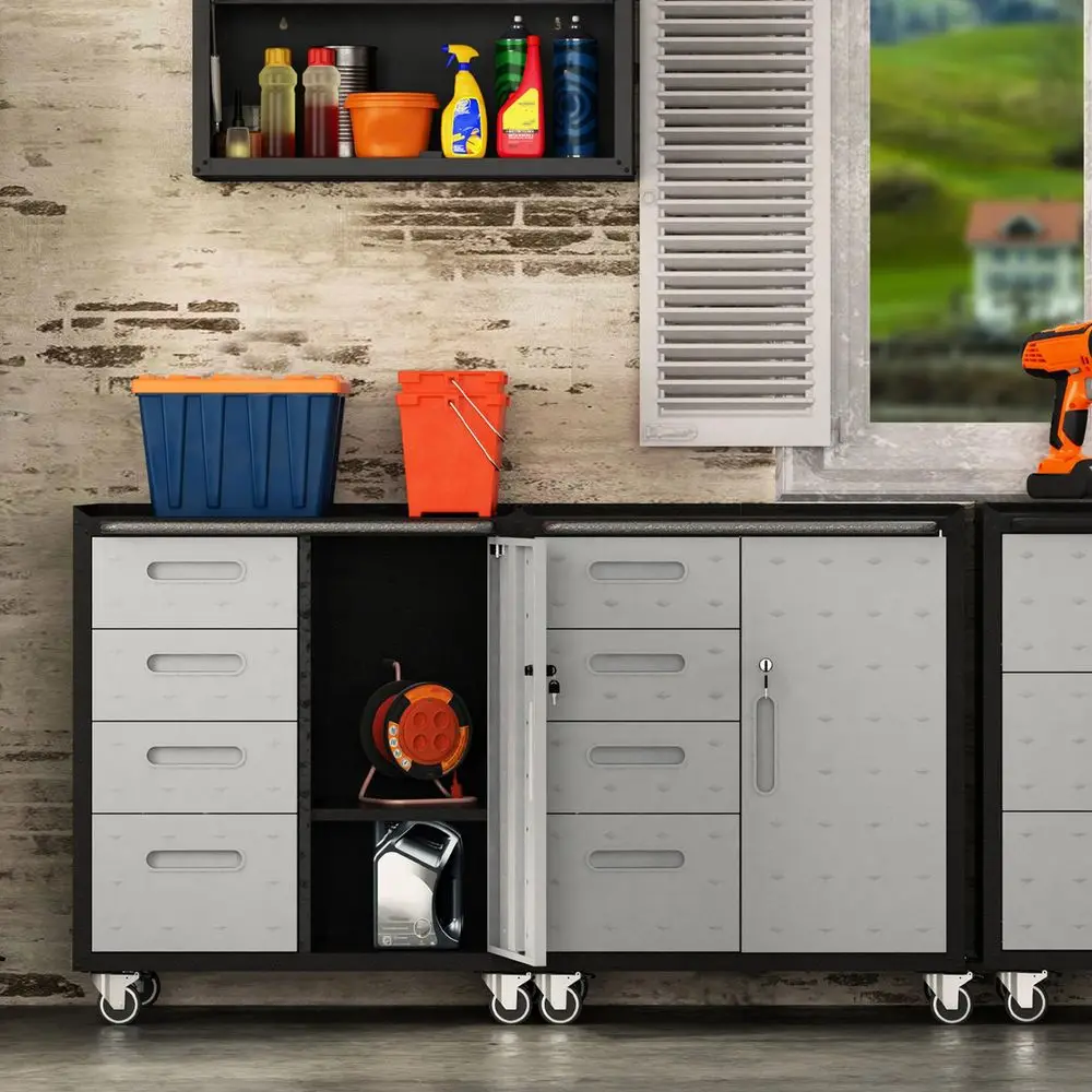 Mobile Tool Storage Cabinet with 4 Drawer and 1 Locking Door