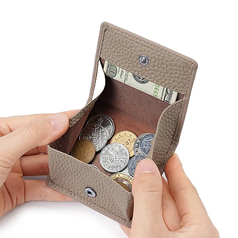 Women's Simple 80% off Genuine Leather Mini Wallet, Ultra-Thin Soft Cowhide Folding Wallet, Snap-On Portable Coin Purse, Can Hold Cash, Bank Cards, and Coins, Creative Small Leather Wallet for On-The-Go Use