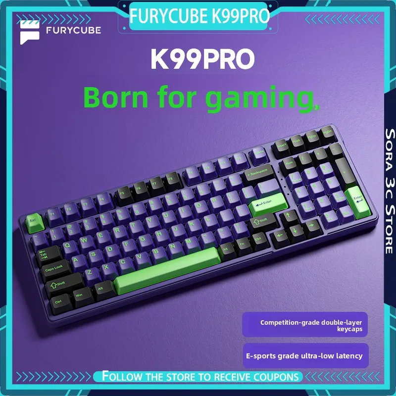 FURYCUBE K99PRO Mechanical Keyboard Wired/Wireless Hot Plug RGB Ergonomics Customized Gaming Office Keyboard Laptop Accessories