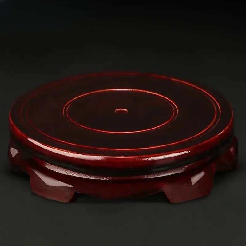Round Wooden Red Base Buddha Statue, Pixiu, Golden Toad Ornament Base Home Chinese Decorative Base Handicraft Bases