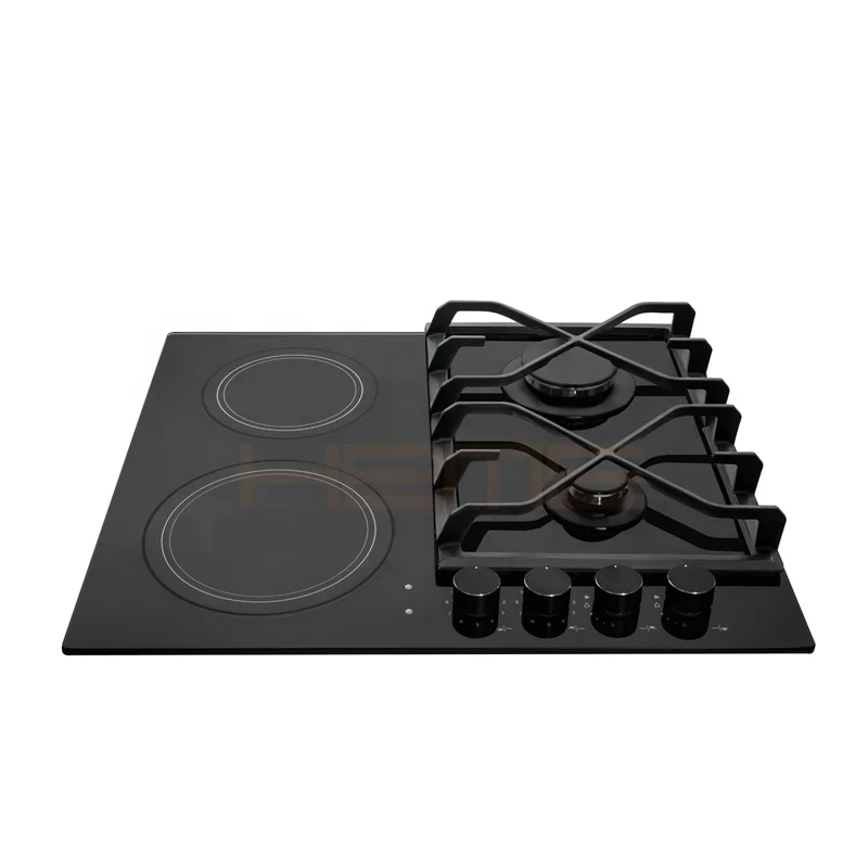 Home Kitchen 4 Burner Ceramic Glass Panel Ceramic Gas-Electric Combined Cooktop