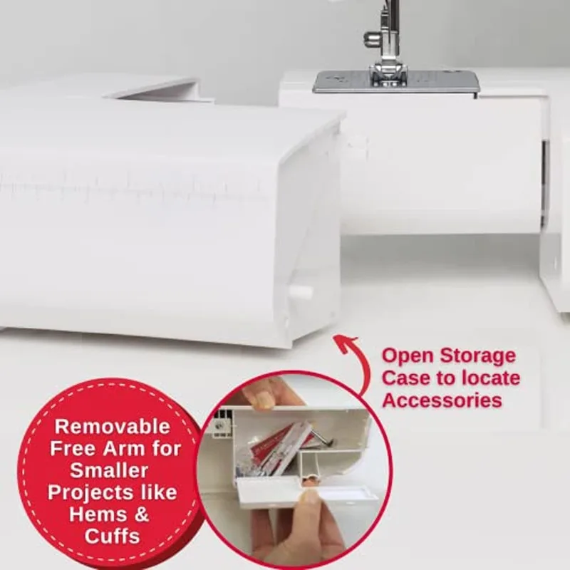 ماكينة خياطة M2100 خفيفة الوزن ومدمجة مع 63 تطبيقًا للغرز وإضاءة LED وفتحة أزرار سهلة ذات 4 خطوات |   مثالية بالنسبة لي