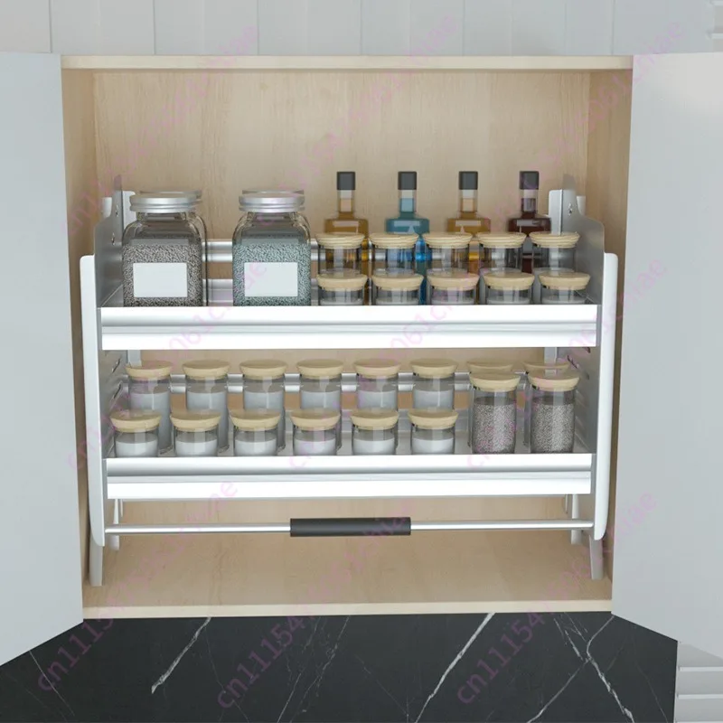 Hanging Cabinet Lift Basket, Kitchen Cabinet Up and Down Lift Basket, Condiments Drop-down Lift Rack Stainless Steel