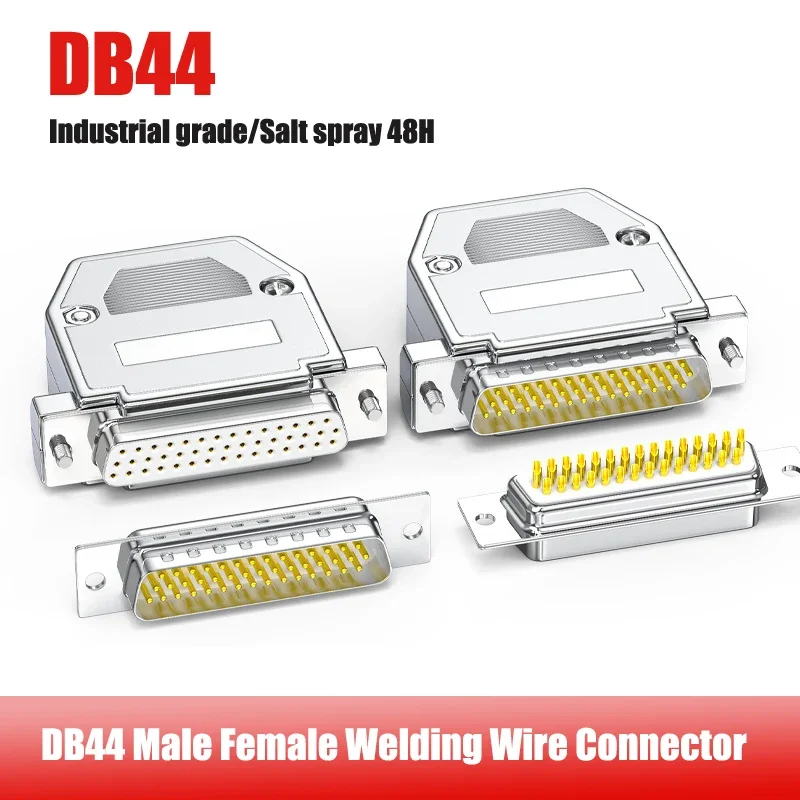 Gold-plated DB44 Male Female Head Plug Industrial 3-rows 44 Pin Welding Connector DB 44 Core Connectors Chromium Plating Shell