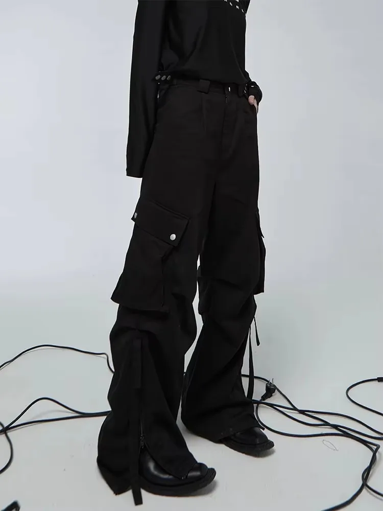 2025 roupas masculinas femininas estilo yamamoto rendas zíper lateral desconstruído calças casuais plus size traje 27-46