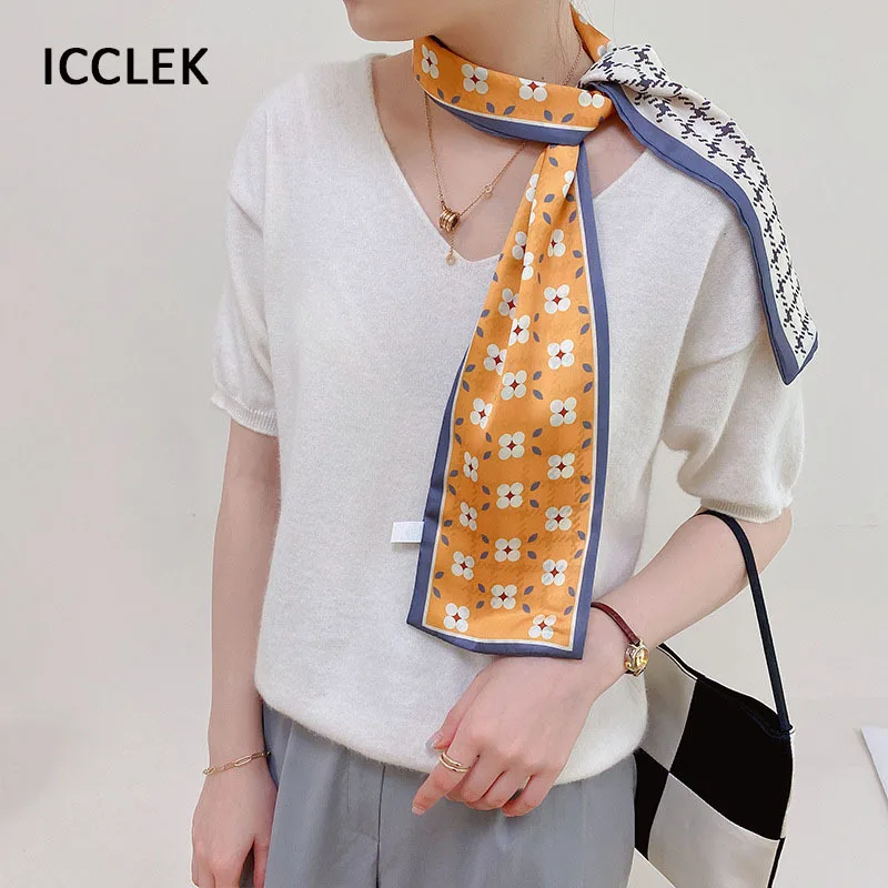 Korean fashion letter thin narrow long ribbon women's fashion small silk scarf hair band spring and autumn decorative scarf