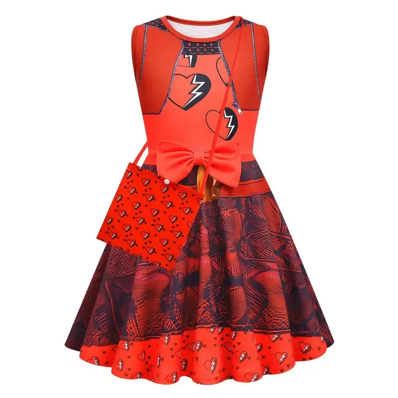 111 www D-الانسدادات القوس فتاة الأميرة جديد الصيف الاطفال الفتيات مطوي فستان هالوين صعود الأحمر تأثيري حفلة بلا أكمام #1