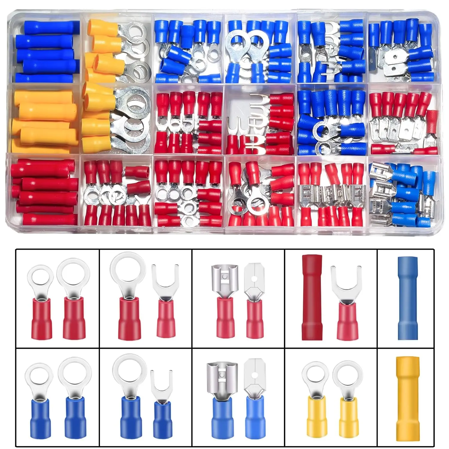 300PCS Wire Connector Kit Male Female Insulated Terminals Cold Crimp Terminals Assorted Crimp Terminals Spade