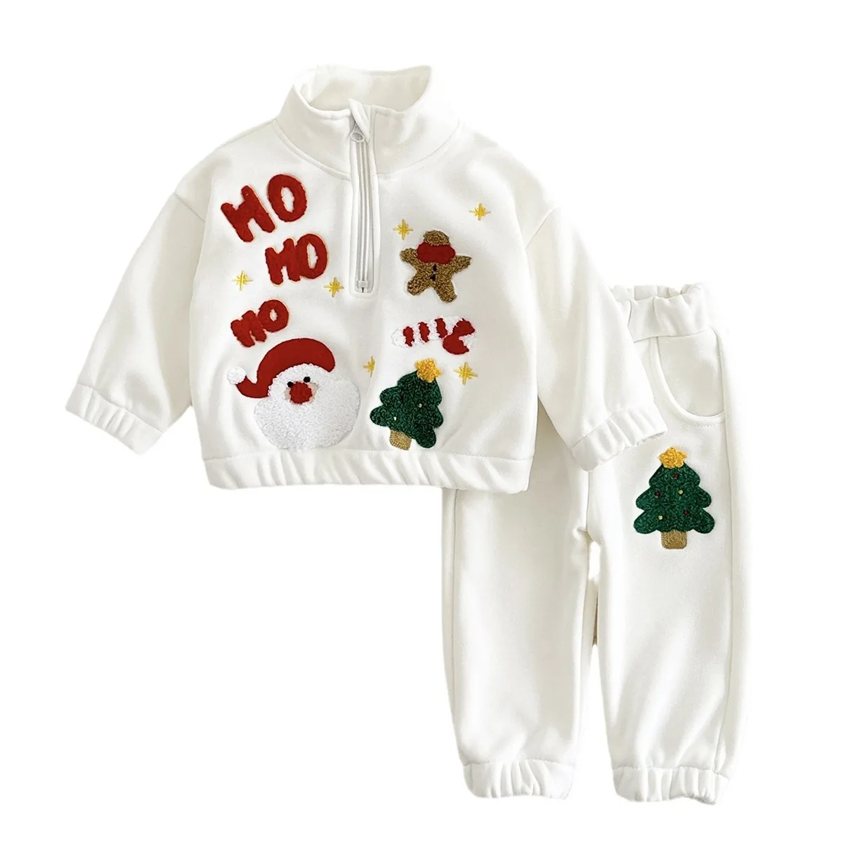 Christmas Day Baby Set Winter Boys Clothes Santa Claus Embroidery Thick Up Collar Top+Pants Warmth Kids Clothes Sportswear 2Pcs