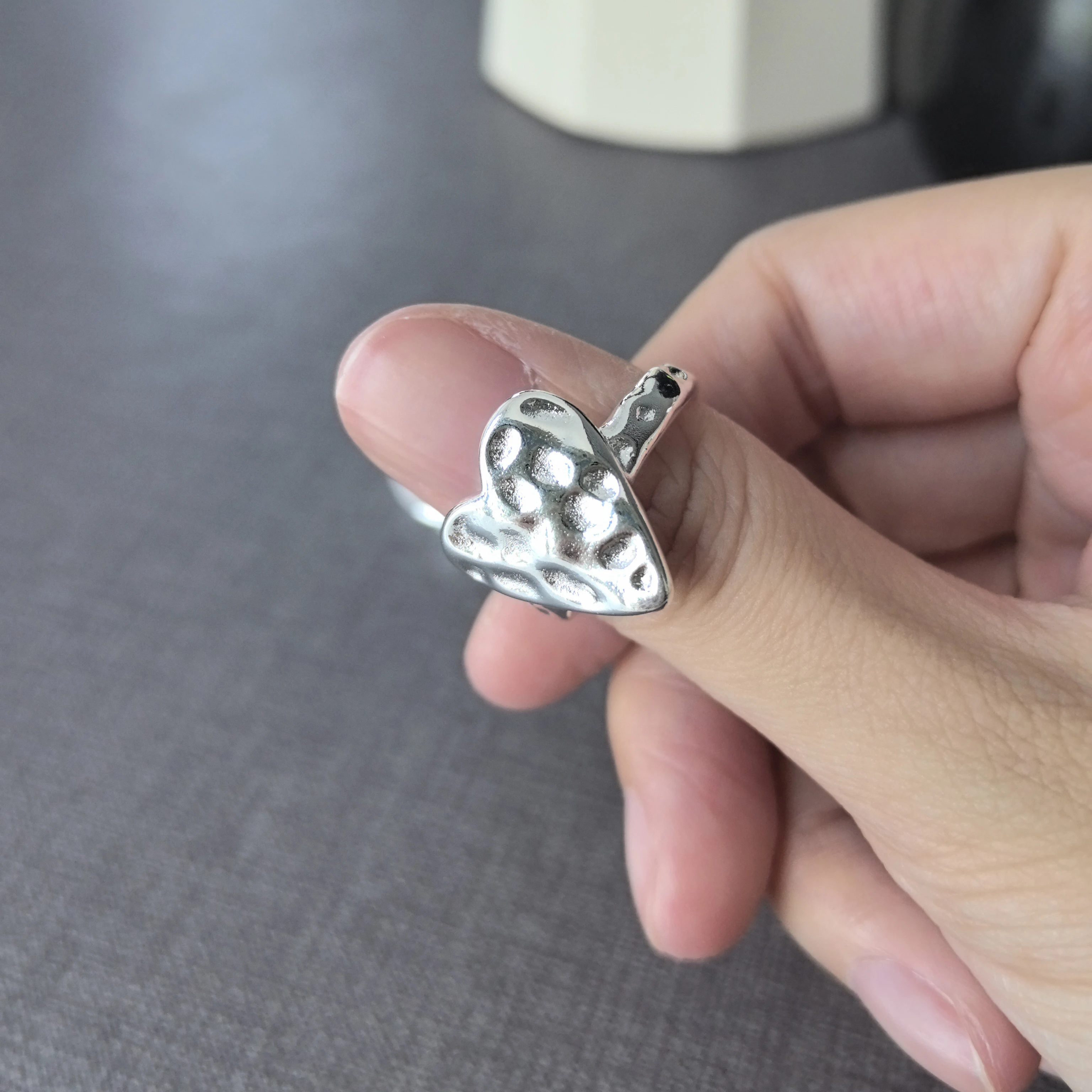 Offener Fingerring aus 925er-Sterlingsilber, Punk-Herz, unregelmäßig, geometrisch, stapelbar, für Frauen und Mädchen, Schmuck, Geschenk, Dropship, Großhandel – Detail 2