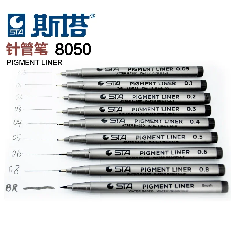 

10PCS STA 8050 Gel Pen 0.05-BR 9 Size Waterproof Sketch Pen Scanning Line Pen Drawing Comics Fine Line Pen