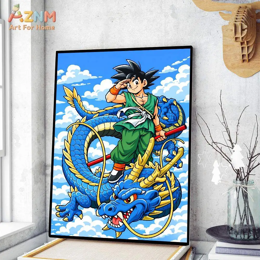 AZNM Dragon Ball Unframed Canvas Print Goku Kanji Shenron Bulma Master Roshi Classic Anime Wall Art Poster Teen Bedroom Home Wal view 6