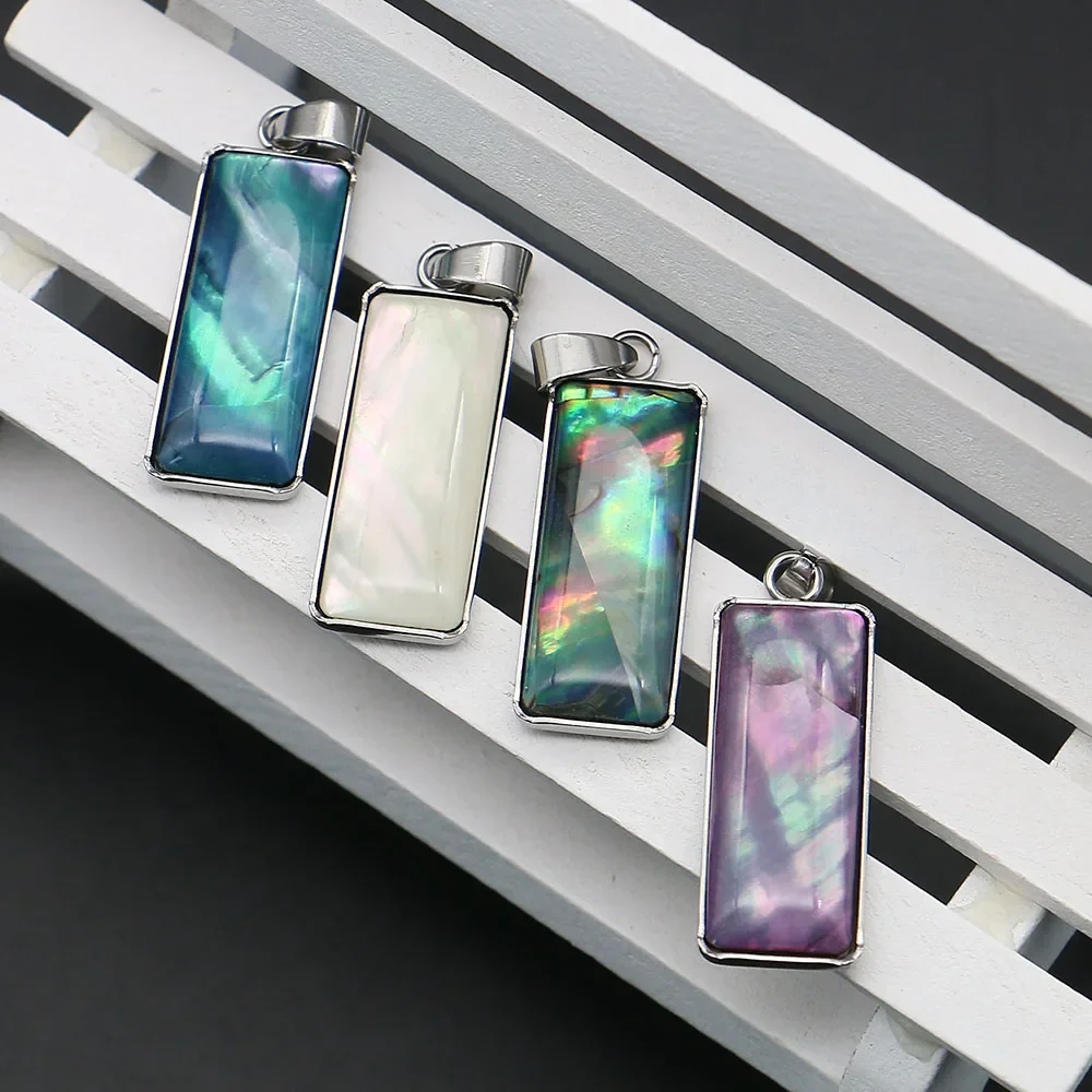 11x30mm Rectangular Iridescent Aurora-colored Abalone Shell Pendant Copper Edge Wrapping Jewelry Making for DIY Necklaces Gifts