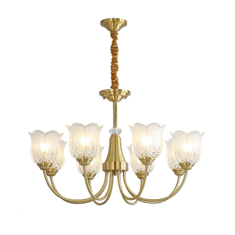 

American chandelier living room all copper light luxury retro crystal European style