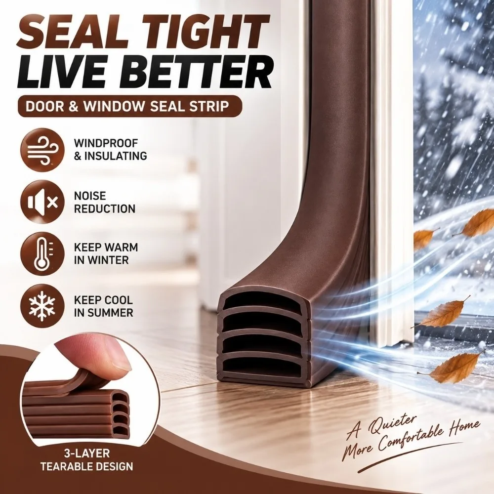 Flexible Door Seal Strip Soundproof Self-Adhesive Door Weather Stripping Windproof Anti-Collision Door Gap Seal