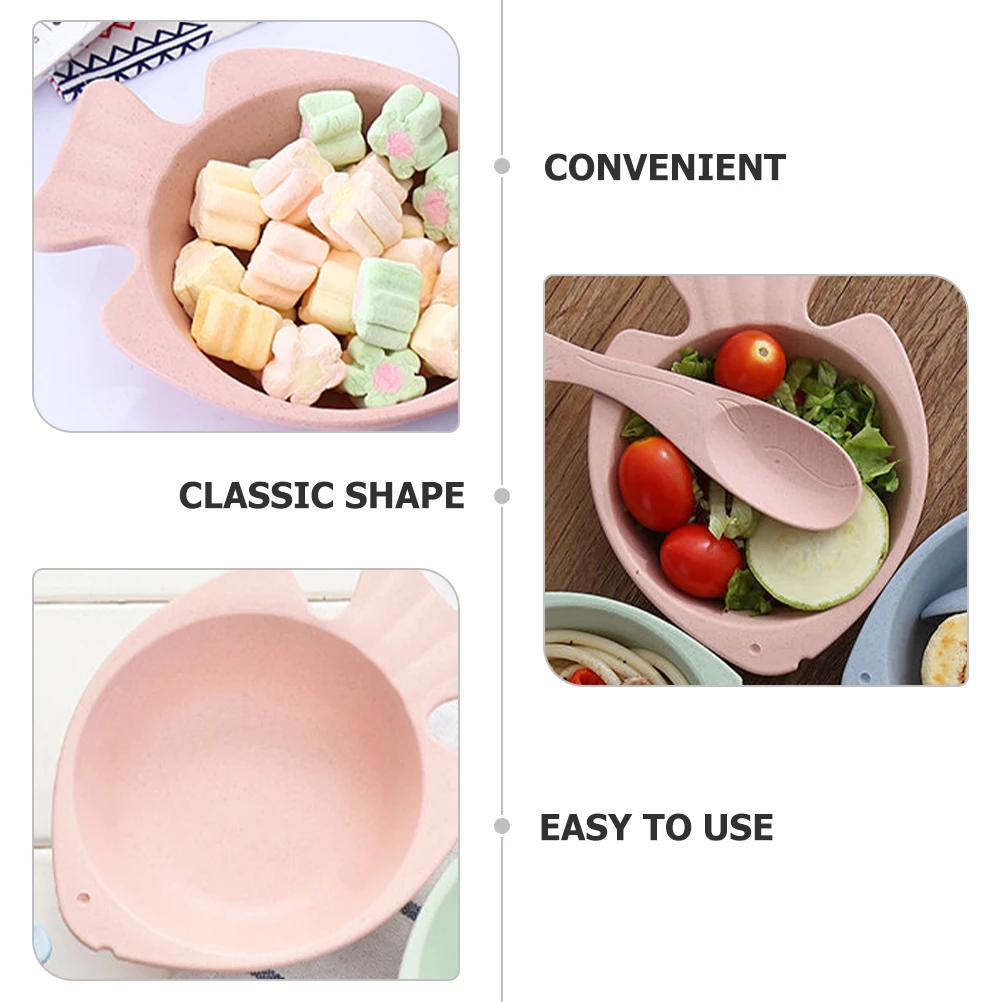 

1 set Unbreakable Bowl Children's Cutlery Set Large Mouth Thickened Lightweight Wheat Straw Soup Cereal Serving Bowl for Kitchen