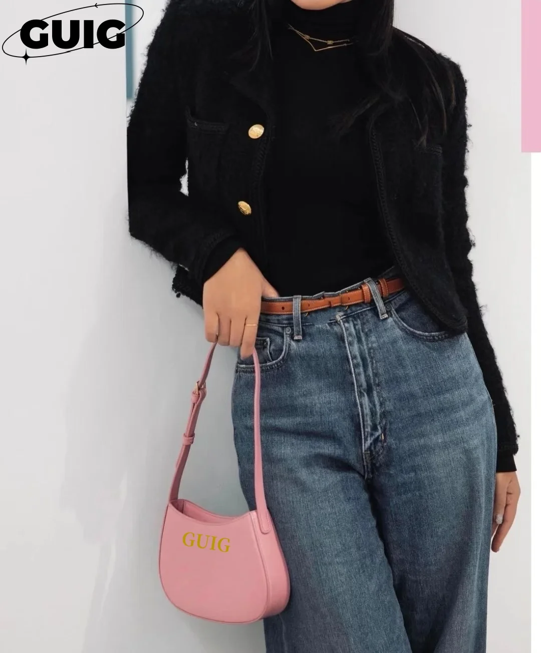 Guig novos sacos femininos de luxo couro original personalizado rosa senhora bolsa ombro sacos marca para mulheres moda bolsa feminina